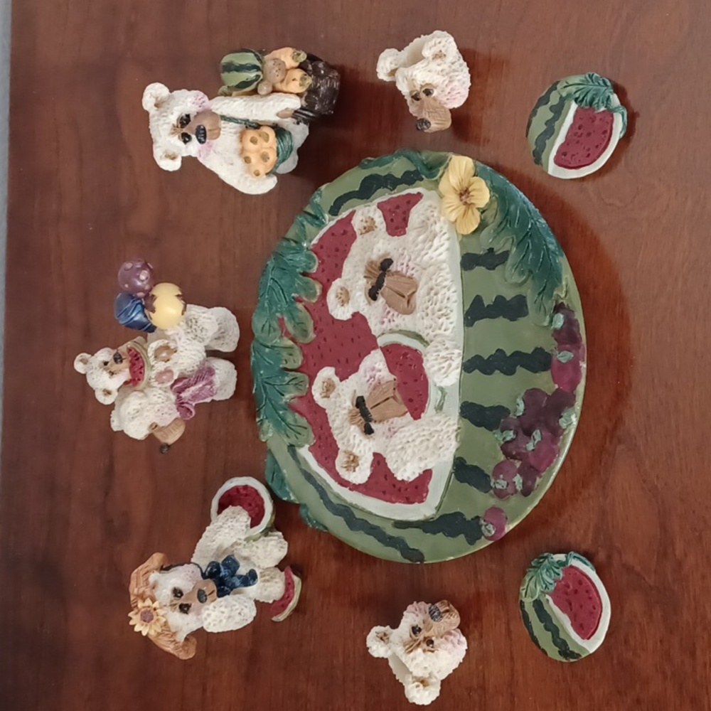 Vintage Minature Resin Tea Set - Bears Picnic - 10 Pieces
